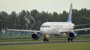 AMSTERDAM, THE NETHERLANDS JULY 25, 2017 - Small Planet Airbus A320 D ABDB begin accelerate before take off at Polderbaan 36L, Shiphol Airport, Amsterdam, Holland video