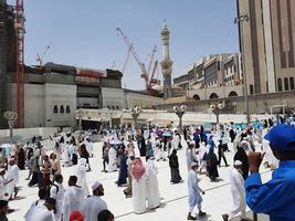 Mecca, Saudi Arabia, June 2022 - At the Masjid al-Haram in Mecca, pilgrims from all over the world gather in the outer courtyard after the Friday prayers. photo