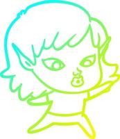 cold gradient line drawing pretty cartoon elf girl vector