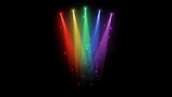 Realistic colorful light beam from above on black background. video