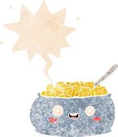 cute cartoon bowl of sugar and speech bubble in retro textured style vector