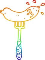 rainbow gradient line drawing cartoon happy sausage on fork vector