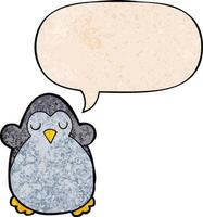 cartoon penguin and speech bubble in retro texture style vector