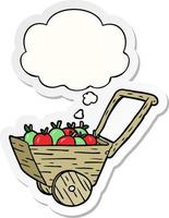 cartoon apple cart and thought bubble as a printed sticker vector