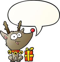 cartoon christmas reindeer and speech bubble in smooth gradient style vector