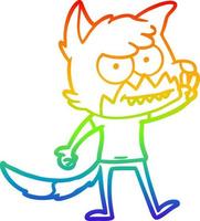 rainbow gradient line drawing cartoon grinning fox vector