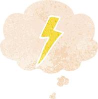 cartoon lightning bolt and thought bubble in retro textured style vector