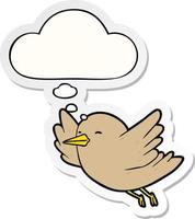 cartoon bird and thought bubble as a printed sticker vector