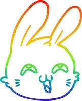 rainbow gradient line drawing cartoon happy rabbit face vector