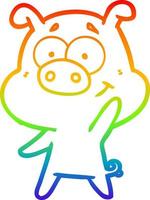 arco iris gradiente línea dibujo feliz caricatura cerdo vector