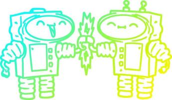 cold gradient line drawing cartoon robots connecting vector