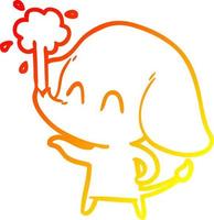 warm gradient line drawing cute cartoon elephant spouting water vector