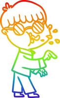 rainbow gradient line drawing cartoon boy wearing spectacles and making point vector