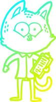 cold gradient line drawing cartoon cat with clipboard vector