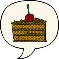 cartoon tasty chocolate cake and speech bubble in comic book style vector