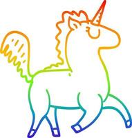 unicornio de dibujos animados de dibujo de línea de gradiente de arco iris vector