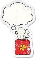 cartoon tissue box and thought bubble as a distressed worn sticker vector