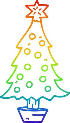 rainbow gradient line drawing cartoon christmas tree