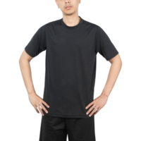 homem em maquete de camiseta esporte preto, modelo de design png