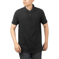 hombre en maqueta de camiseta polo negra, plantilla de diseño png