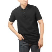 uomo in mockup di t-shirt polo nera, modello di progettazione png