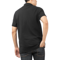 hombre en maqueta de camiseta polo negra, plantilla de diseño png