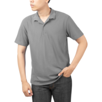 homem na maquete de camiseta polo cinza, modelo de design png