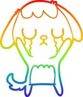 dibujo de línea de gradiente de arco iris lindo perro de dibujos animados llorando vector