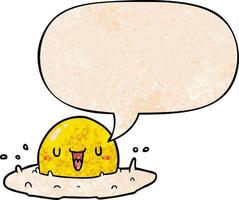 cartoon happy egg and speech bubble in retro texture style vector