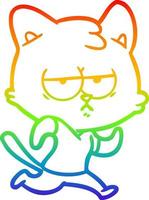 rainbow gradient line drawing bored cartoon cat vector