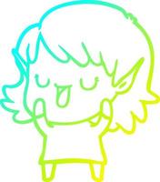 cold gradient line drawing cartoon elf girl vector