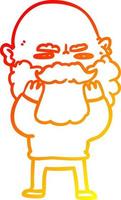 warm gradient line drawing cartoon man with beard frowning checking his beard vector