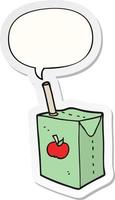 cartoon apple juice box and speech bubble sticker vector