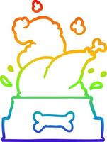 rainbow gradient line drawing whole cooked turkey crammed into a dog bowl for a happy christmas pup vector