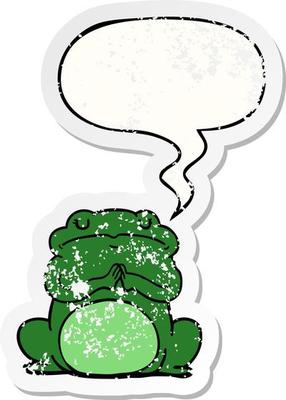 cartoon arrogant frog and speech bubble distressed sticker