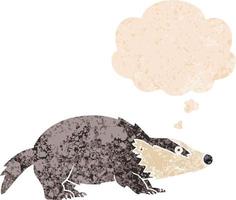 cartoon badger and thought bubble in retro textured style vector