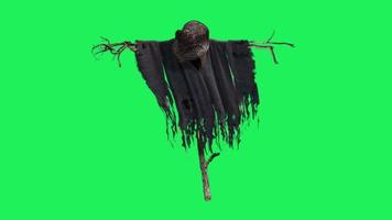 Animation black scarecrow on green background. video