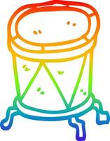 rainbow gradient line drawing cartoon drum on stand vector