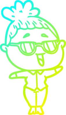 cold gradient line drawing cartoon happy woman wearing spectacles