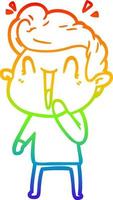 rainbow gradient line drawing cartoon excited man vector