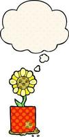 cute cartoon flower and thought bubble in comic book style vector