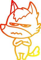 warm gradient line drawing cartoon annoyed wolf vector