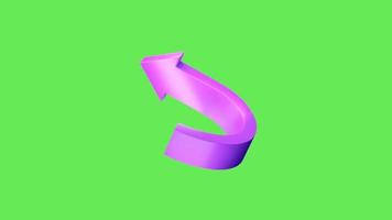 Animation purple arrow 3D isolate on green background. video