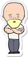 sticker of a cartoon shocked bald man with beard vector