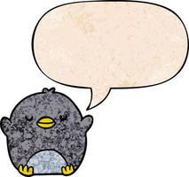 cute cartoon penguin and speech bubble in retro texture style vector