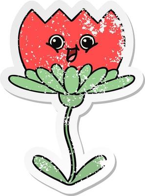distressed sticker of a cute cartoon flower