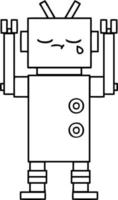 line drawing cartoon crying robot vector