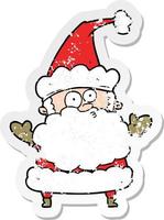 distressed sticker of a cartoon confused santa claus vector