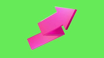 Animation purple arrow 3D isolate on green background. video