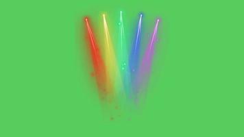 Realistic colorful light beam from above on green background. video